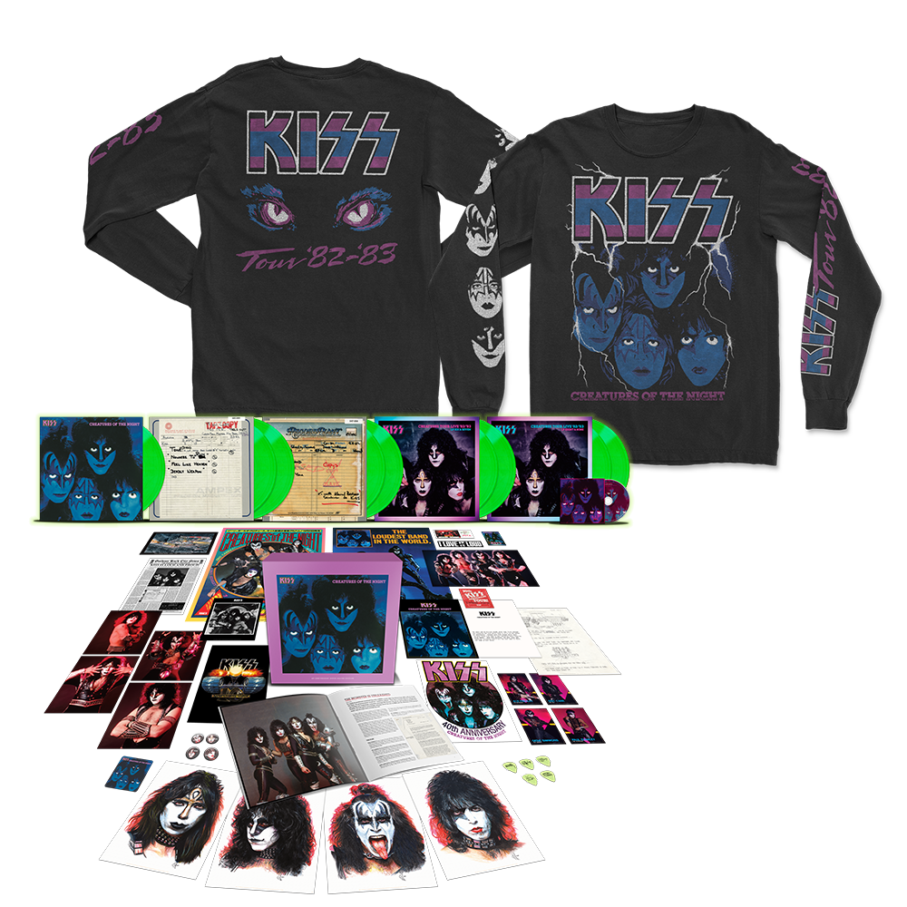 Creatures Tour '82-'83 Longsleeve + Creatures Of The Night 40th Anniversary 9LP Super Deluxe (Limited Edition Glow-In-The-Dark Vinyl) Bundle