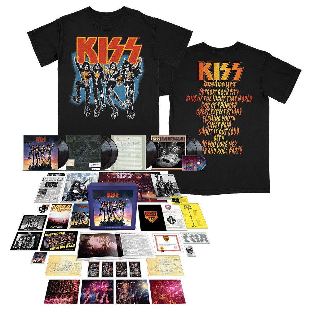 Destroyer 45 6LP Black + Tracklist T-shirt Bundle - KISS UK