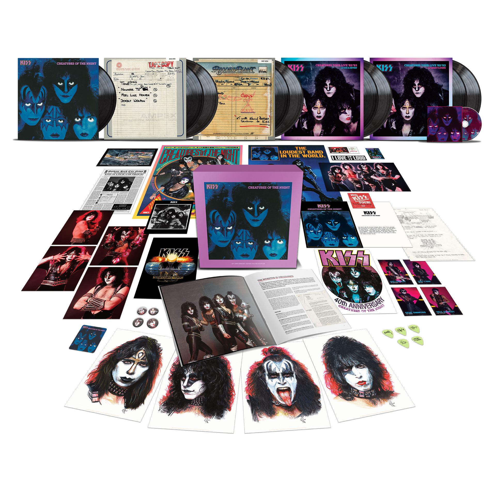 Rock and Roll Hell Black Hoodie + Creatures Of The Night 40th Anniversary 9LP Super Deluxe (Limited Edition 180g Black Vinyl) Bundle