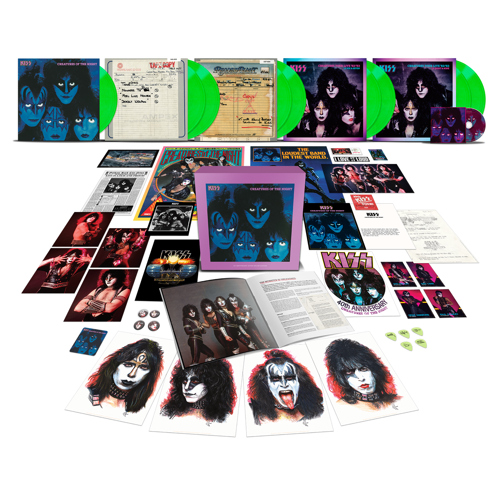 Creatures Tour '82-'83 Longsleeve + Creatures Of The Night 40th Anniversary 9LP Super Deluxe (Limited Edition Glow-In-The-Dark Vinyl) Bundle