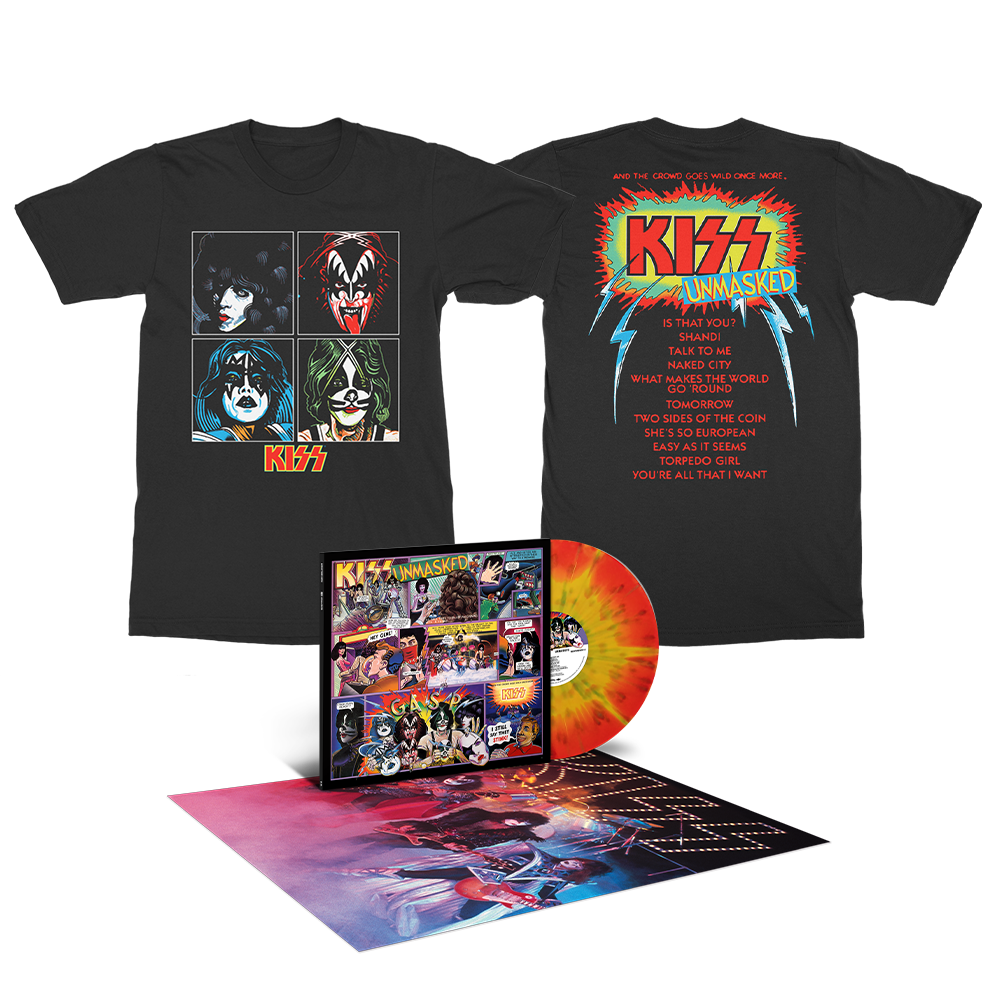 Bundle: Unmasked 45th Anniversary Premium Color LP (Limited Edition) + Unmasked Track List T-Shirt